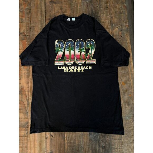 Vintage 2002 Laba Dee Beach Haiti Black T-shirt - Picture 1 of 3